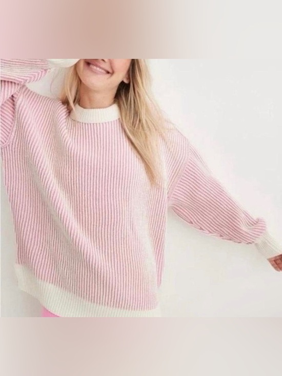 Sweaters - Altar’d State Pink Striped Sweater Size Large Chenille